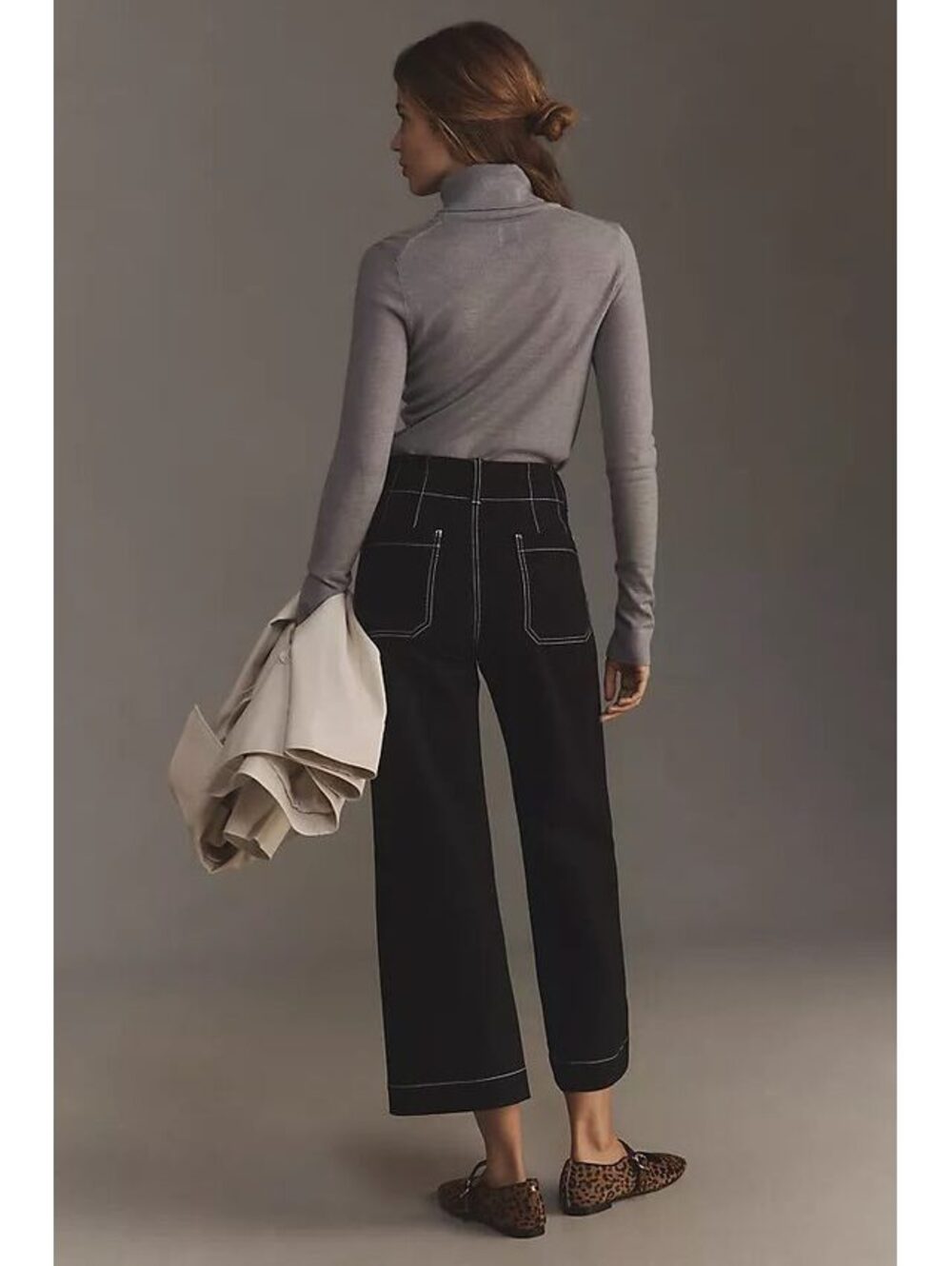 Maeve The Colette Black Contrast Wide Leg Pants Size 29 with Contrast Stitching - Picture 2 of 5